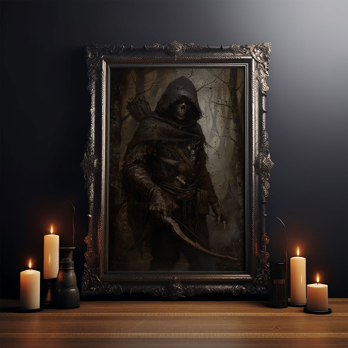 Grim Reaper Archer Skeleton With Bow In Dark Forest Gothic Poster - Image 4