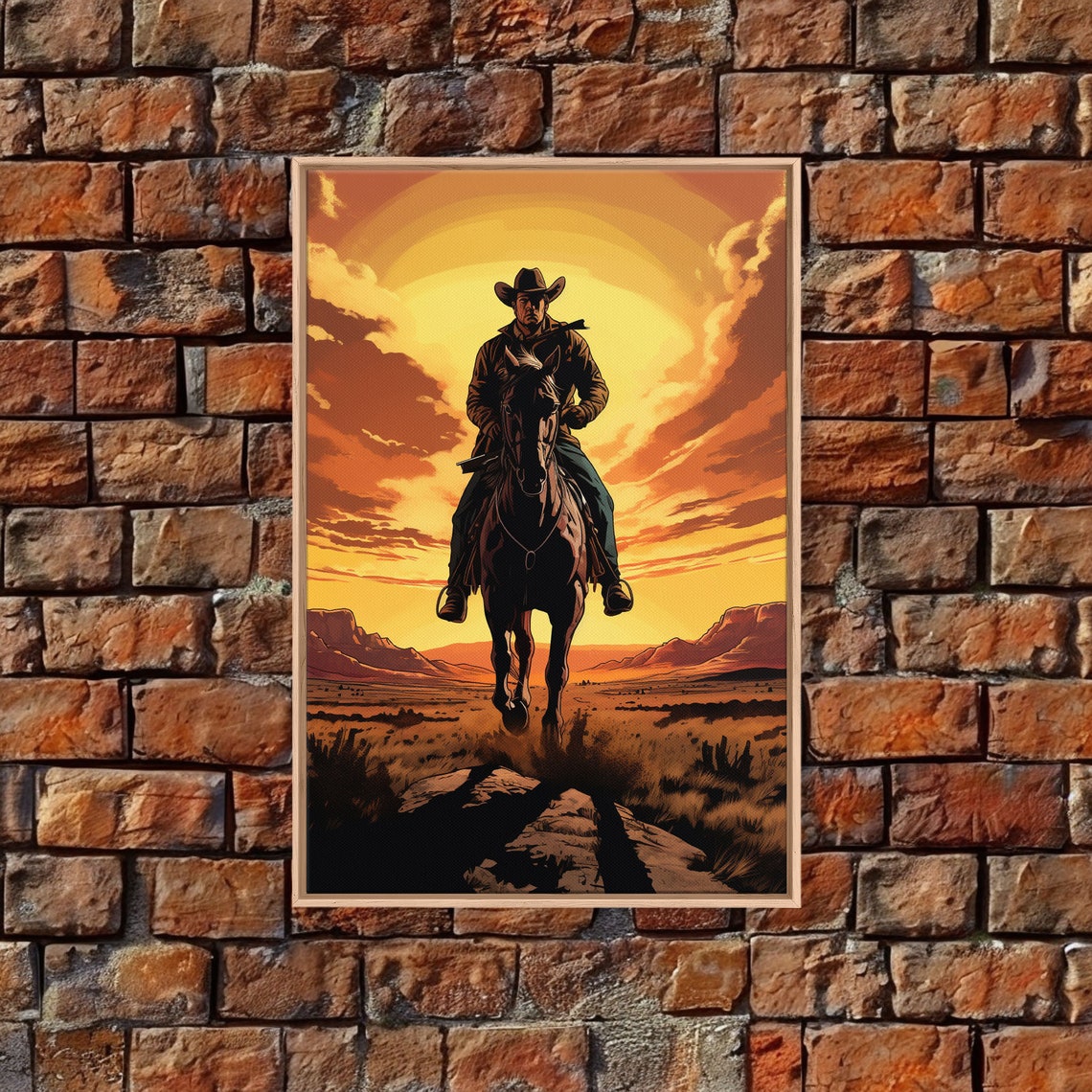 Cowboy Riding Toward Sunset Golden Plains Wild West Art Poster - Image 4
