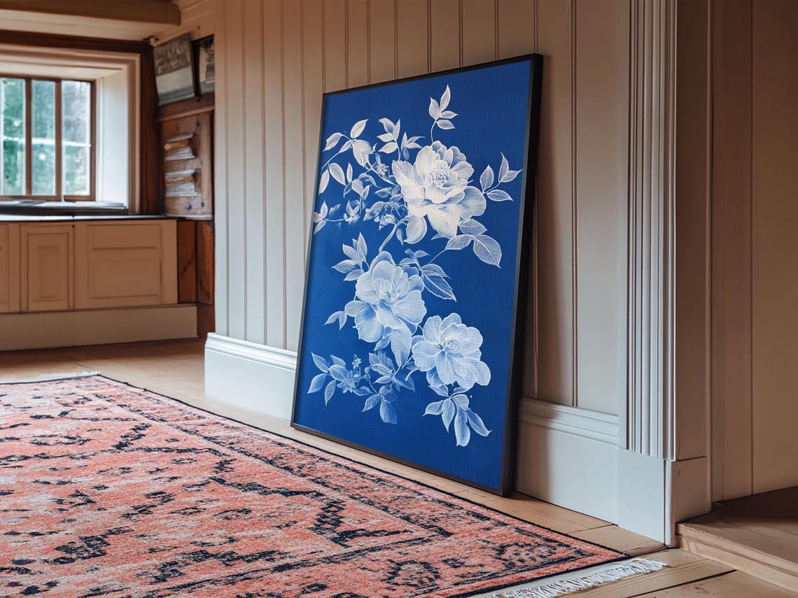 Blue And White Chinoiserie Peony Flowers Botanical Wall Print - Image 2