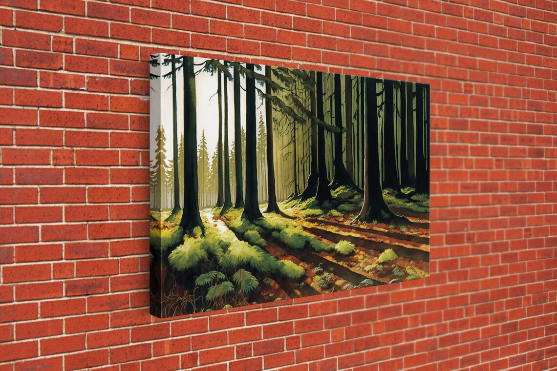 Sunlit Forest Path Golden Light Mossy Woods Green Trees Art Poster - Image 3