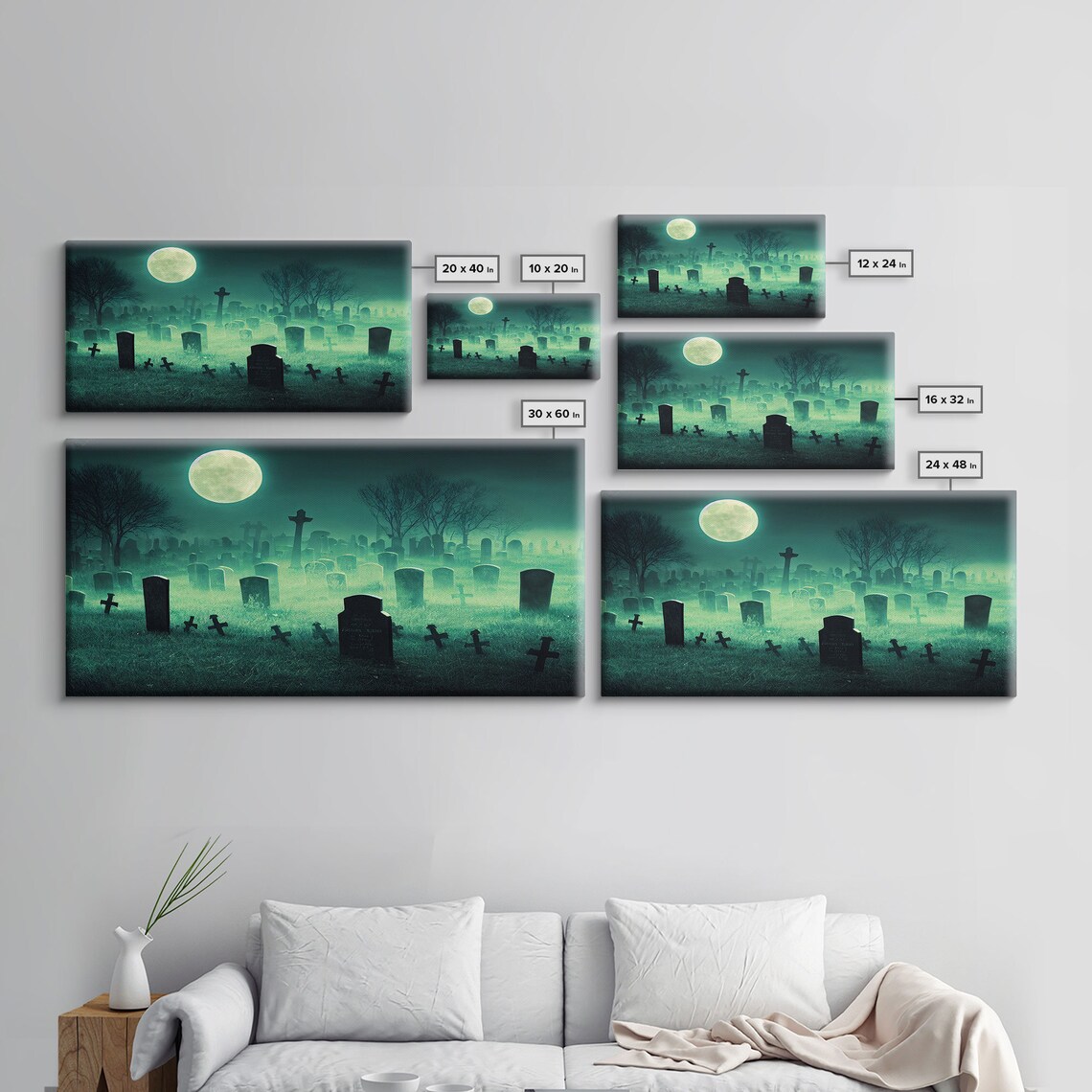 Halloween Cemetery At Night, Spooky Graveyard Poster - Image 2