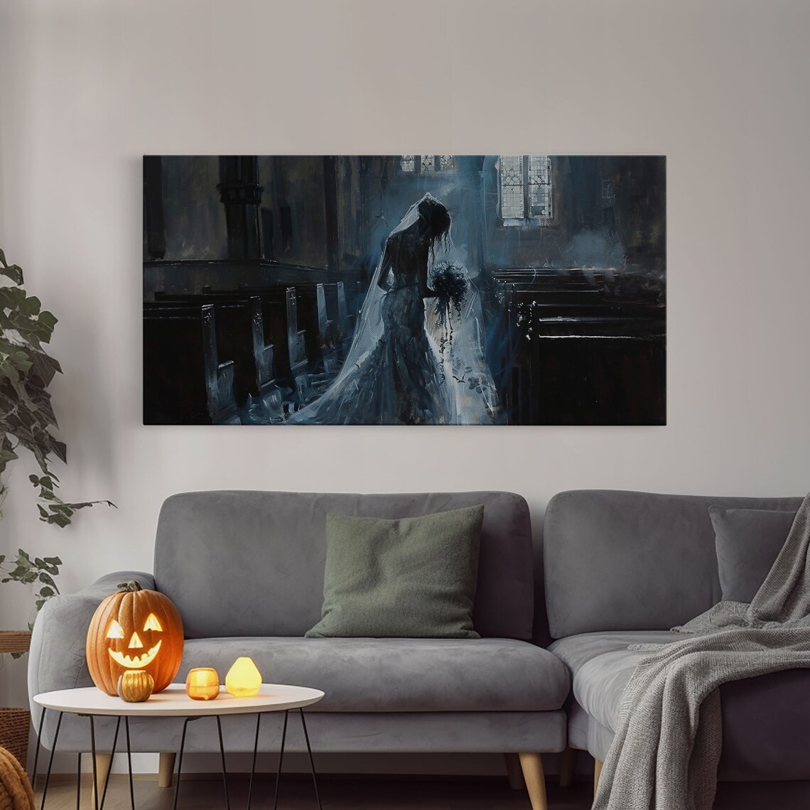 Ghostly Bride In Dark Church Aisle Dark Academia Oil Painting Poster - Image 4
