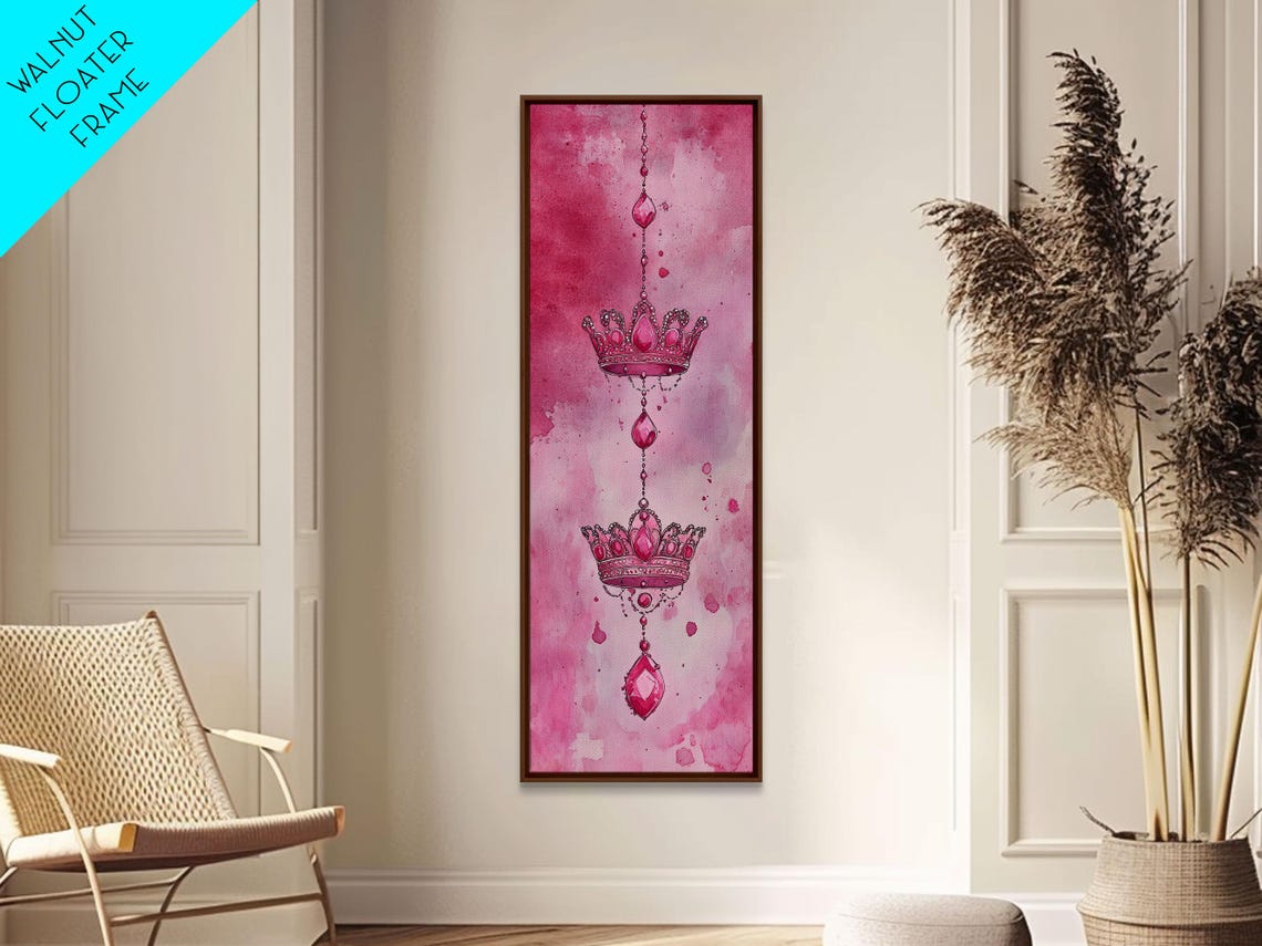 Ruby Crowns Hanging Chains Pink Watercolor Royal Gem Art Poster - Image 4