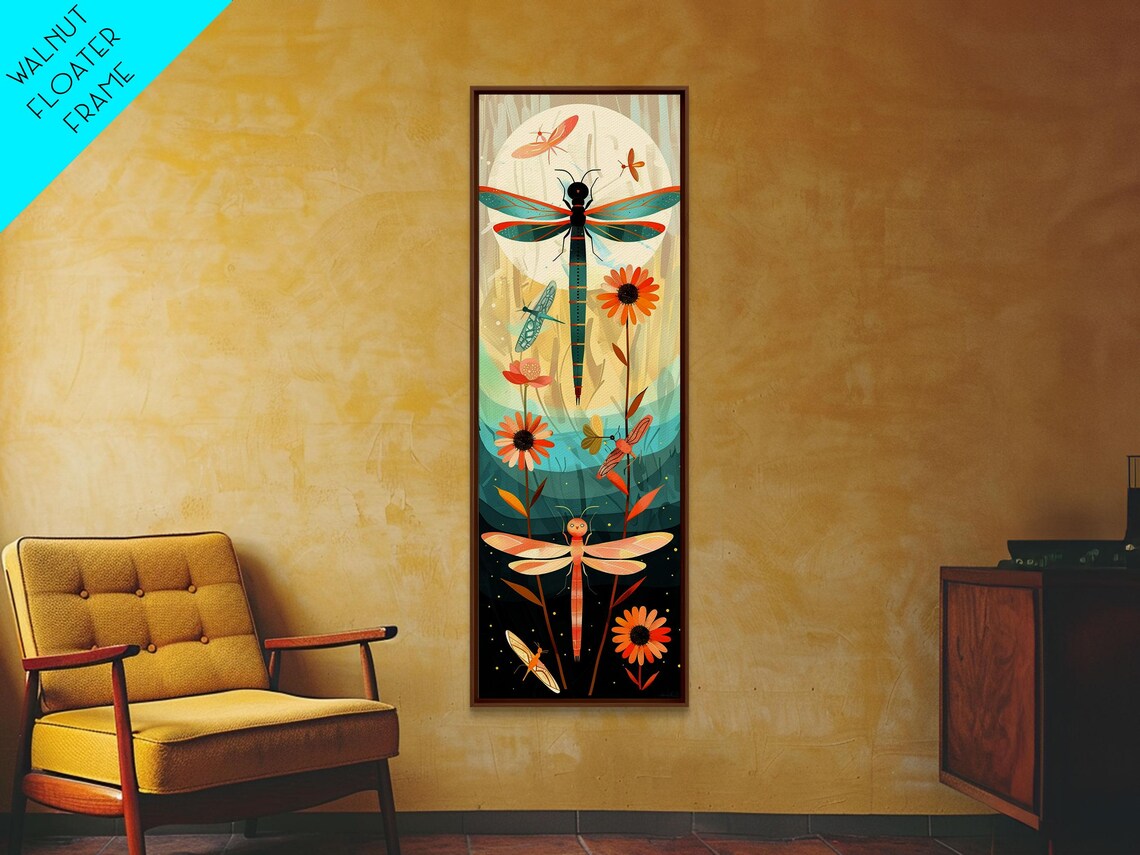 Dragonflies Night Glow Vibrant Colors Floral Insect Art Print - Image 6