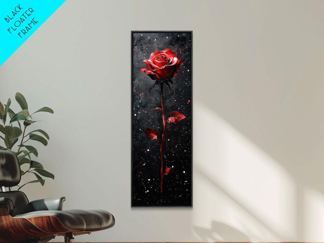 Single Red Rose Dark Starry Night Moody Gothic Floral Poster - Image 4
