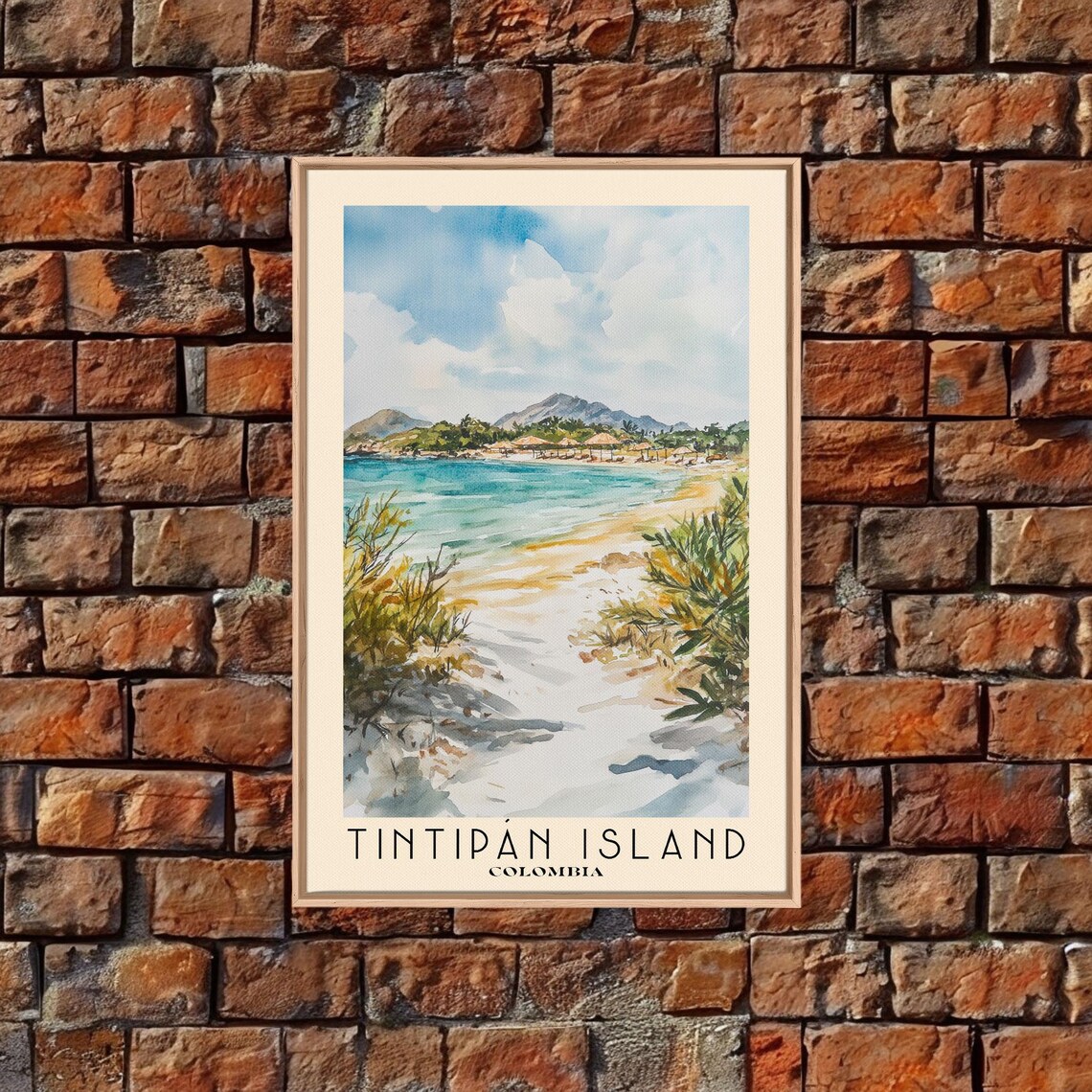 Tintipan Island Colombia Sandy Beach Turquoise Bay Watercolor Poster - Image 5