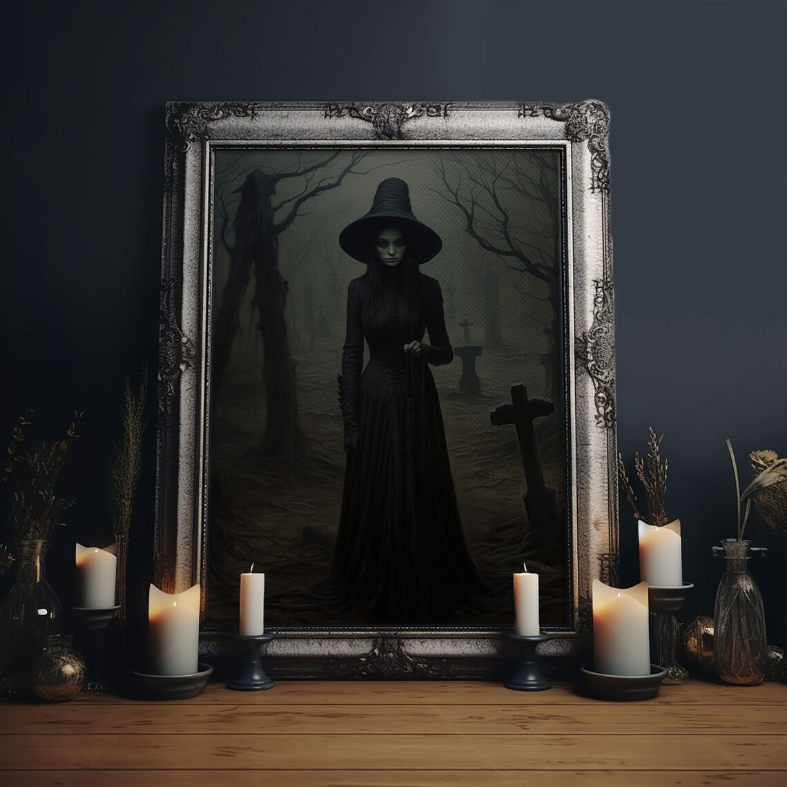 The Witch in the Cemetery, Vintage Halloween Poster - Image 6