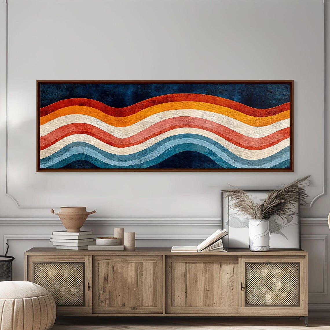Rainbow Waves Framed Panoramic Art Print Abstract Wall Art Thought Provoking Unique Home Decor Eye Catching Colorful Wall Art - Image 3