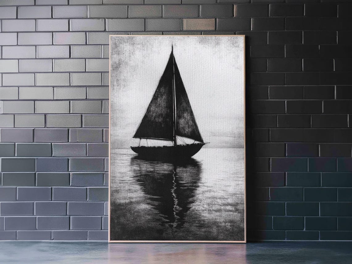 Black And White Sailboat Silhouette Minimalist Nautical Art Print - Image 3