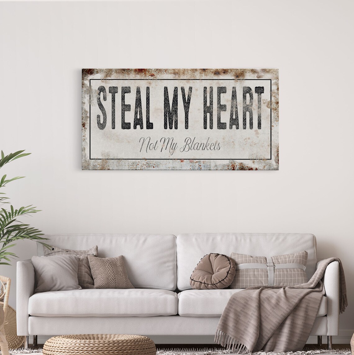 Steal My Heart Not My Blankets Rustic Farmhouse Bedroom Sign Wall Art - Image 2