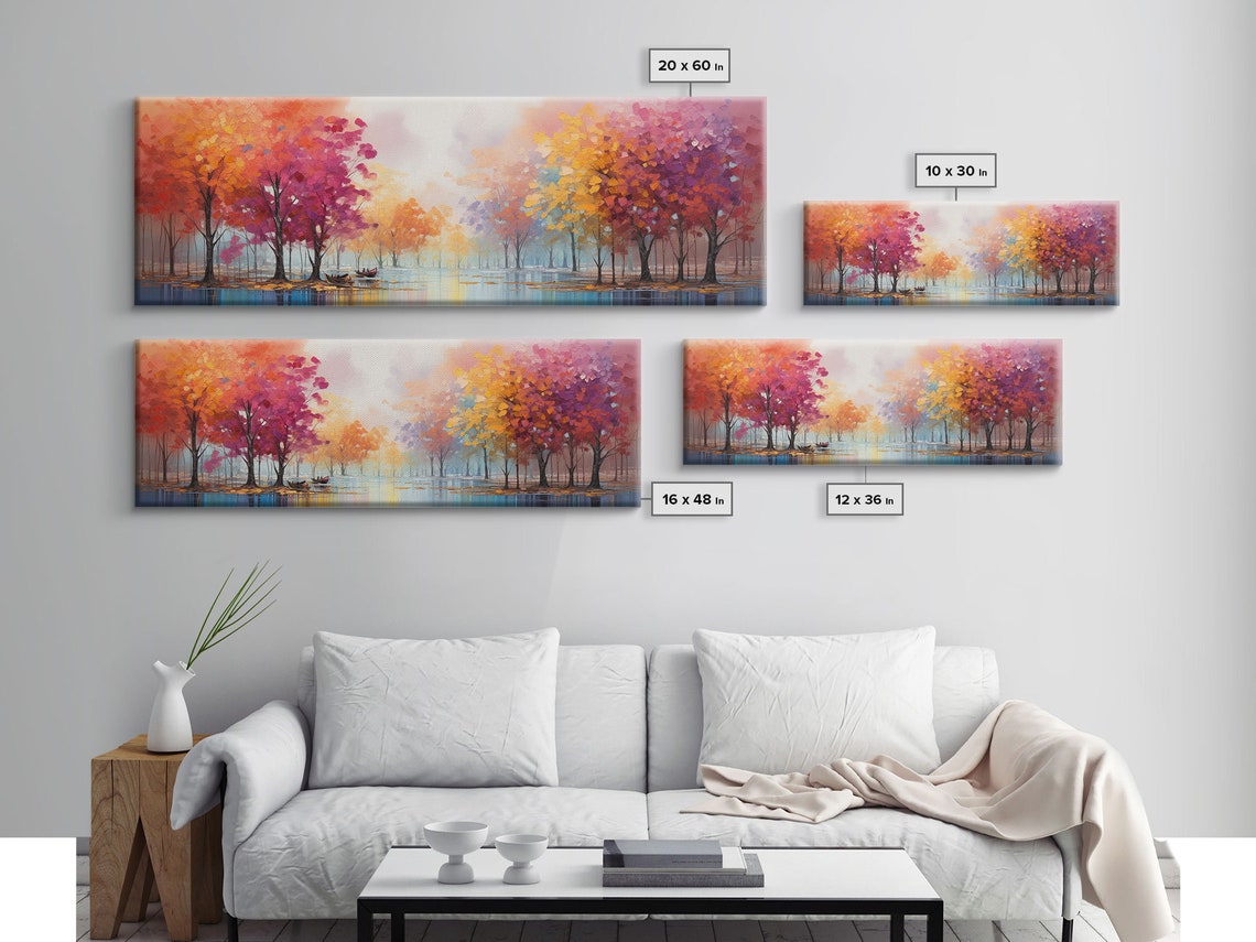 Autumn Trees Over Mirror Lake Colorful Fall Foliage Panoramic Wall Art - Image 2