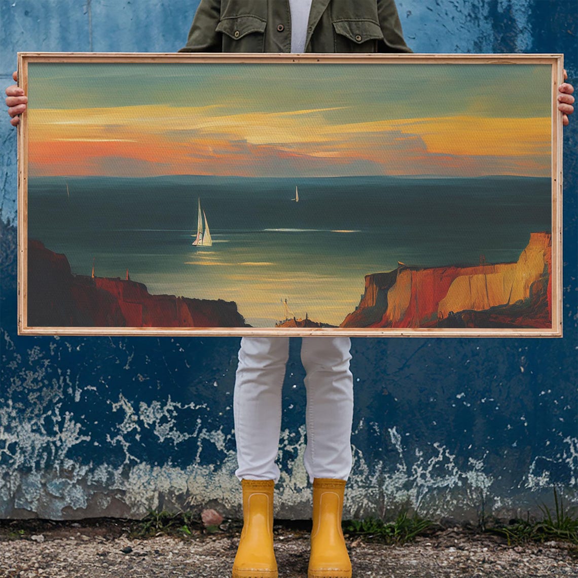 Sailboats Sunset Ocean Cliffs Sailing Golden Hour Seascape Poster - Image 6
