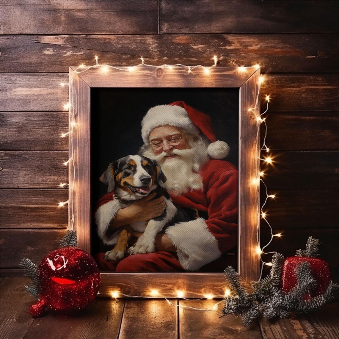 Santa Claus Holding Happy Beagle Puppy Christmas Dog Portrait Poster - Image 6