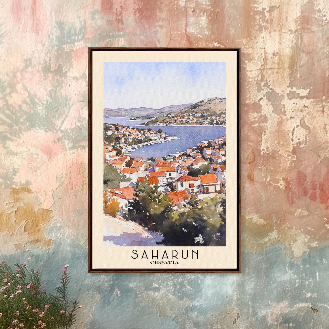 Saharun Croatia Old Town Harbor Orange Rooftop Watercolor Poster - Image 4