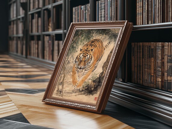 Prowling Tiger In Bamboo Forest Vintage Asian Wildlife Poster