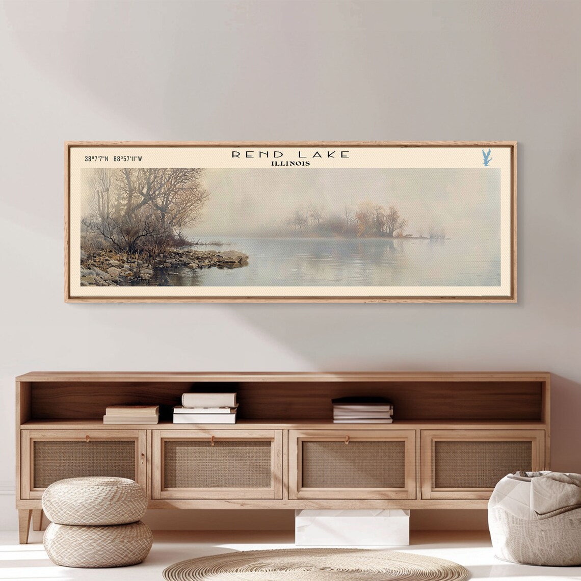 Rend Lake Illinois Foggy Winter Bare Trees Rocky Shore Travel Poster - Image 2