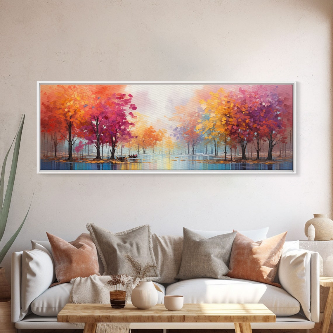 Autumn Trees Over Mirror Lake Colorful Fall Foliage Panoramic Wall Art - Image 5