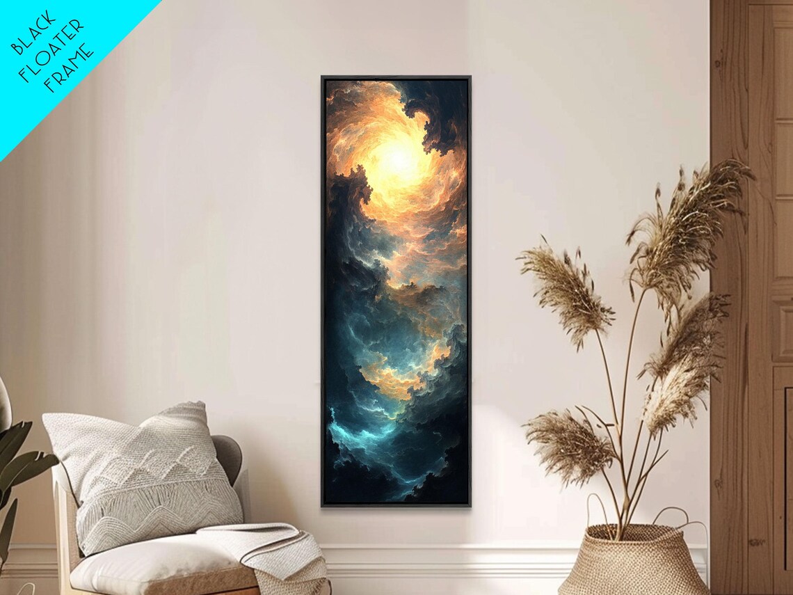 Celestial Abstract Landscape Framed Print Moody Horizontal Wall Art Blue And Gold Living Room Or Bedroom Decor - Image 2