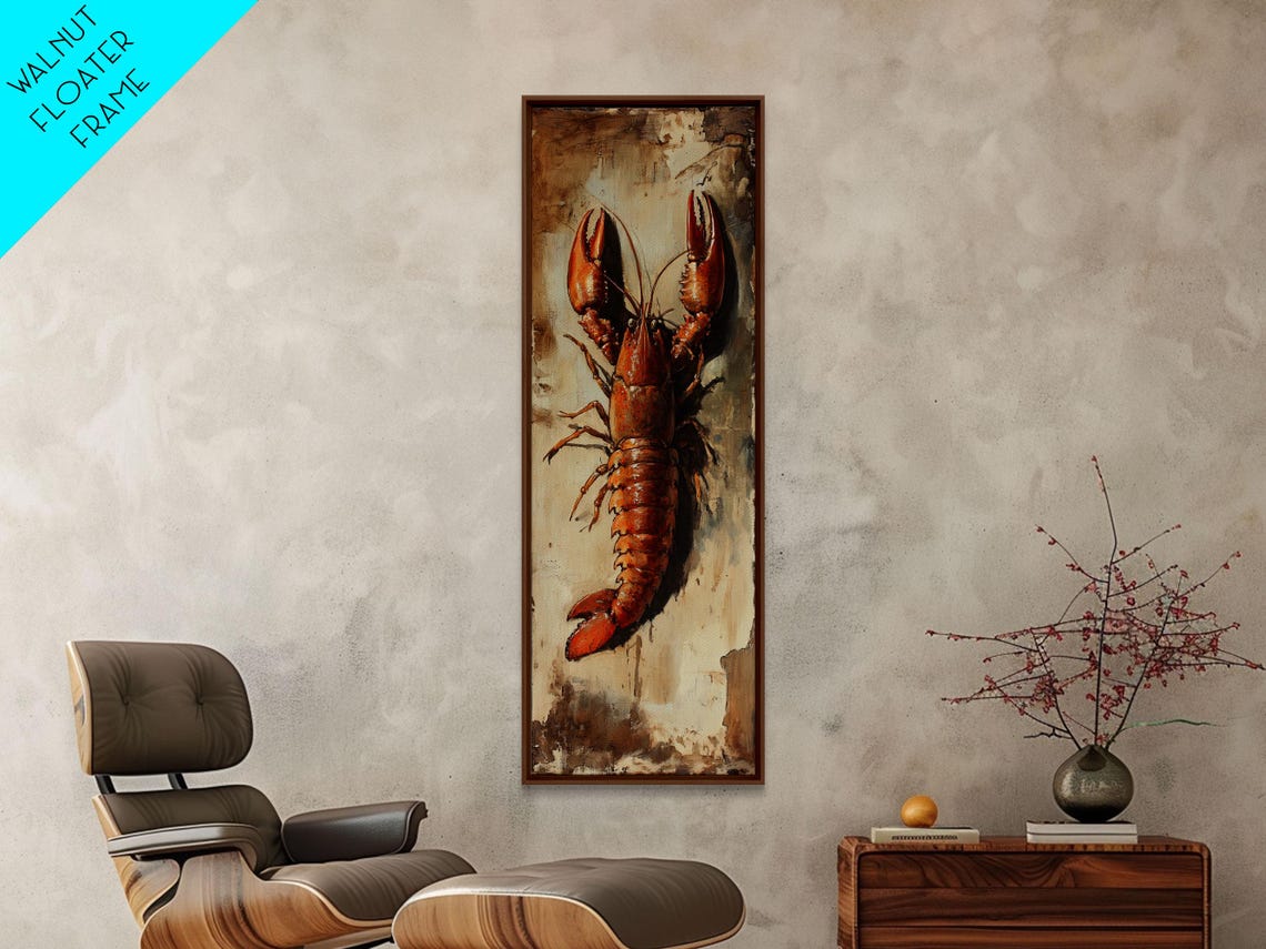 Rustic Crayfish Lobster Oil Painting Cajun Kitchen Wall Art Poster - Image 3