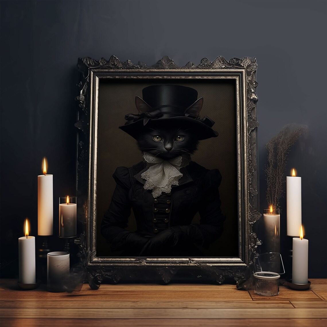 Renaissance Cat, Gothic Victorian Halloween Art Print