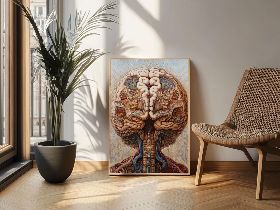 Vintage Human Brain Anatomy Intricate Science Medical Art Wall Poster - Image 4
