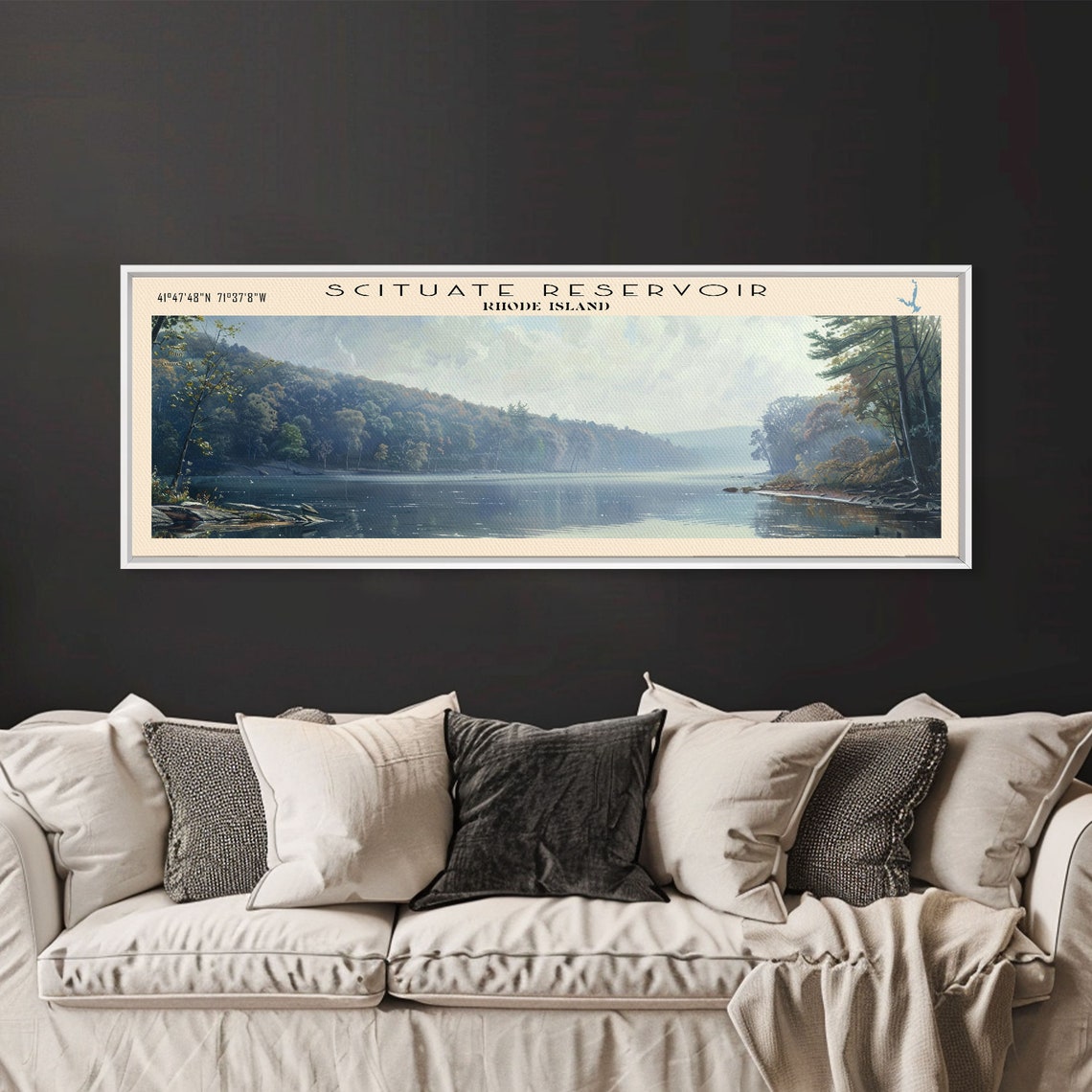 Scituate Reservoir Rhode Island Misty Wooded Slopes Lake Travel Poster