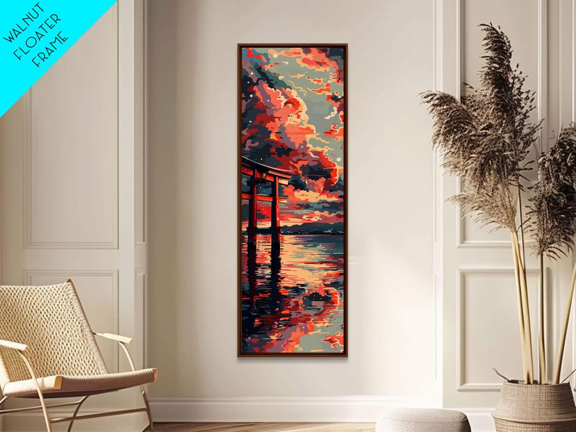 Tranquil Torii Gate Sunset Reflection Dramatic Sky Art Print