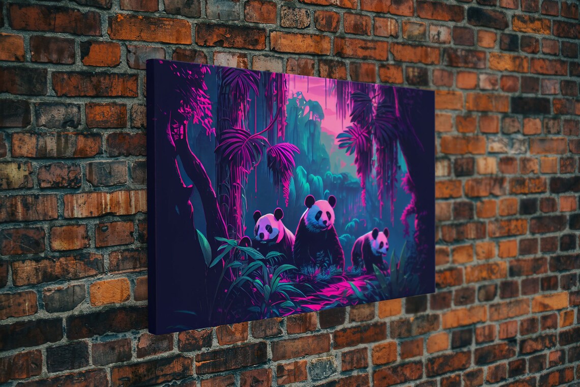 Cute Pandas in the Jungle, Watercolor Art Print - Image 5