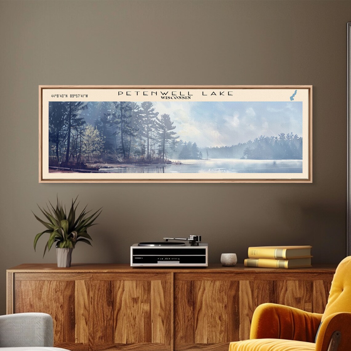 Petenwell Lake Wisconsin Tall Pines Misty Still Water Travel Poster
