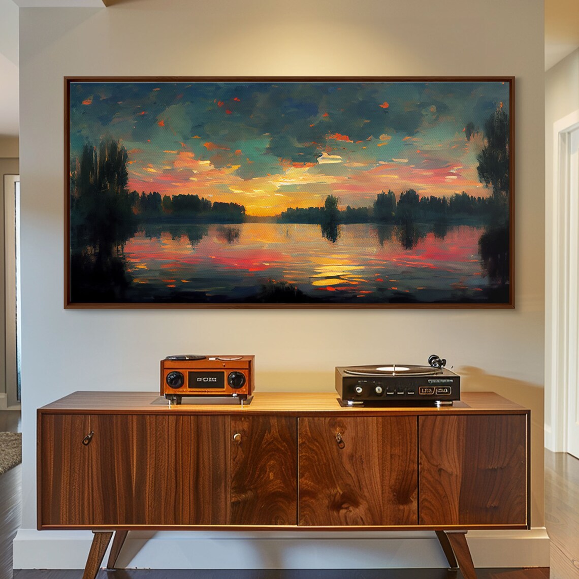 Lakehouse Watercolor Art Print, Sunset on the Lake - Image 3