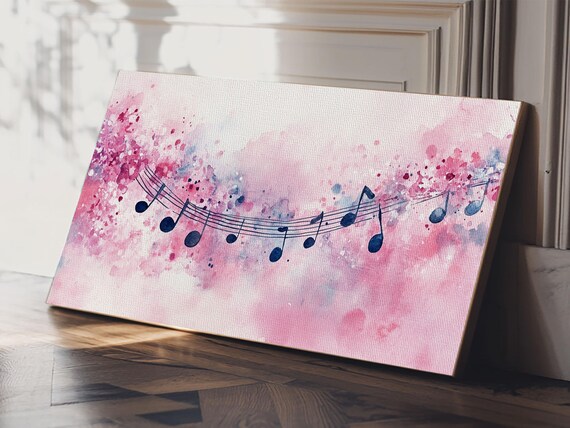 Pink Watercolor Music Notes Melody Staff Splash Romantic Wall Poster
