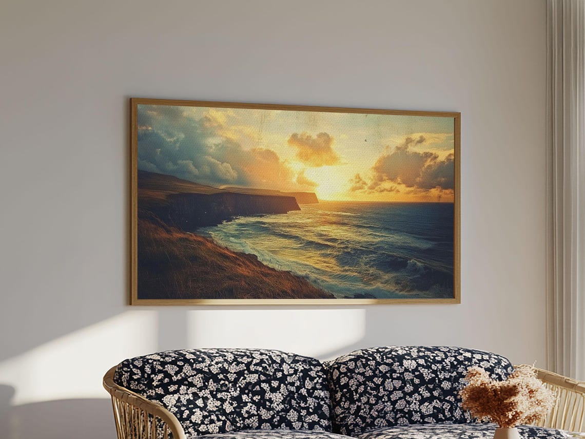 Dramatic Sea Cliffs At Golden Sunset Ocean Coast Landscape Poster - Image 4