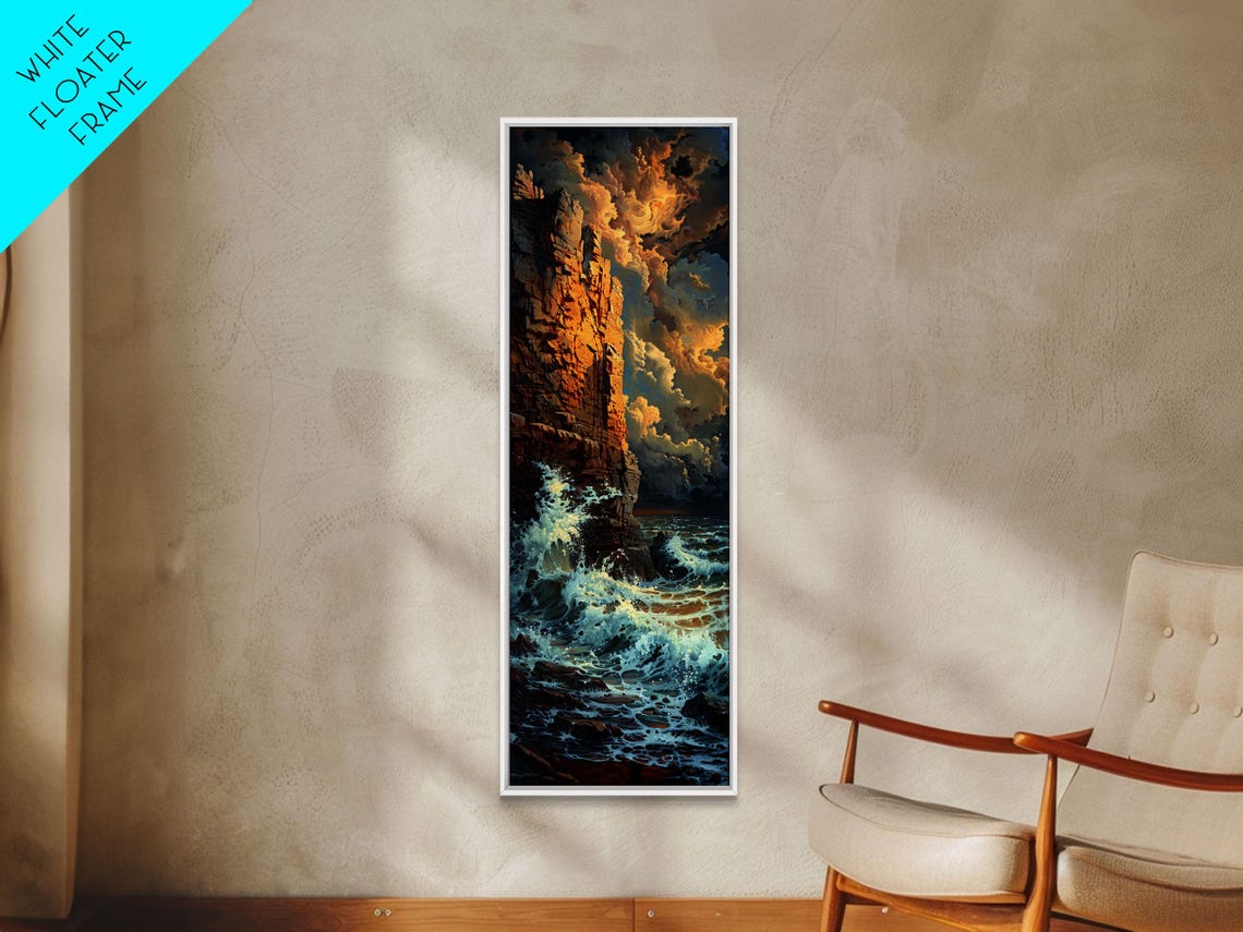 Majestic Coastal Cliff Crashing Waves Dramatic Cloudy Sky Poster - Image 3
