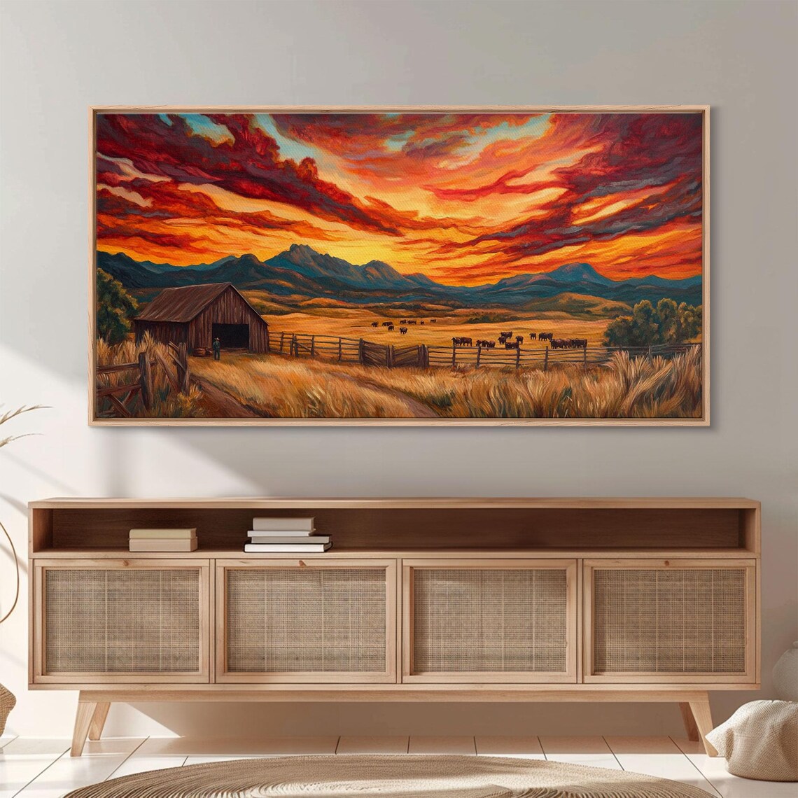 Sunset Ranch Western Farmhouse Landscape Art Print