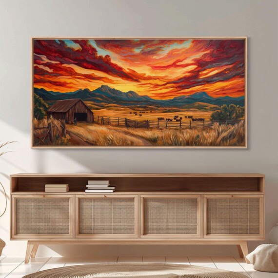 Sunset Ranch Western Farmhouse Landscape Art Print