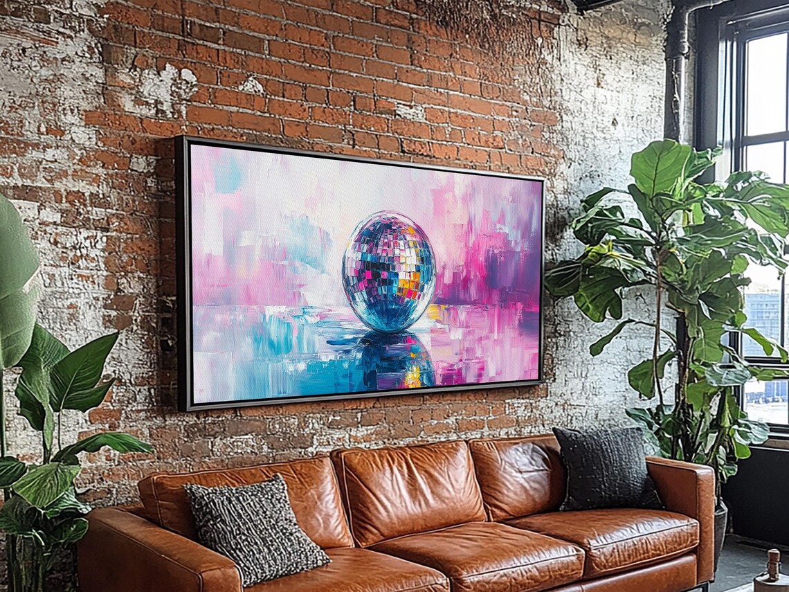 Disco Ball On Pink Blue Abstract Background Retro Glam Art Poster - Image 6