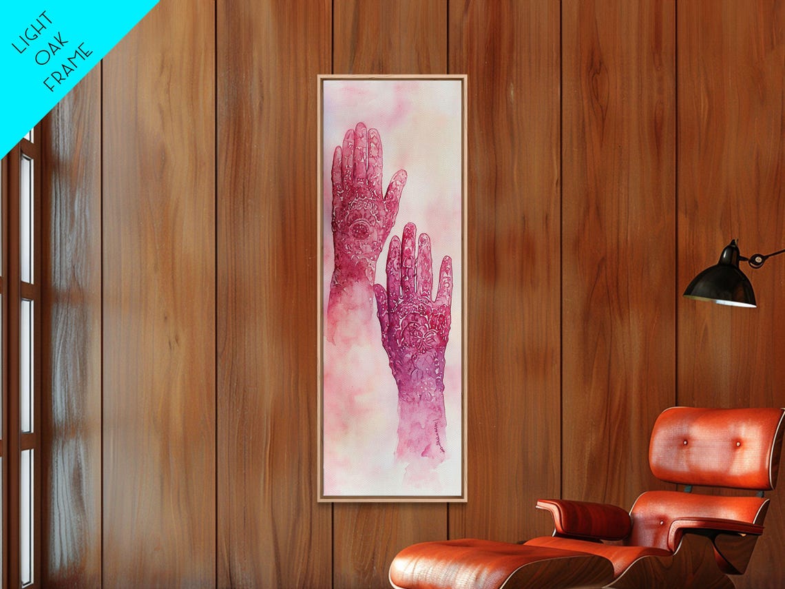 Intricate Henna Hands Painting Framed Print Featuring Unique Pink Wall Art With Subtle Geometric Design Therapy Art Theme - Image 6