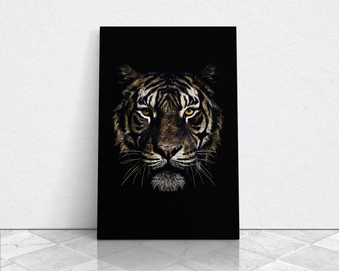 Tiger Face Close Up Golden Eyes Black Background Wildlife Big Cat Poster - Image 5