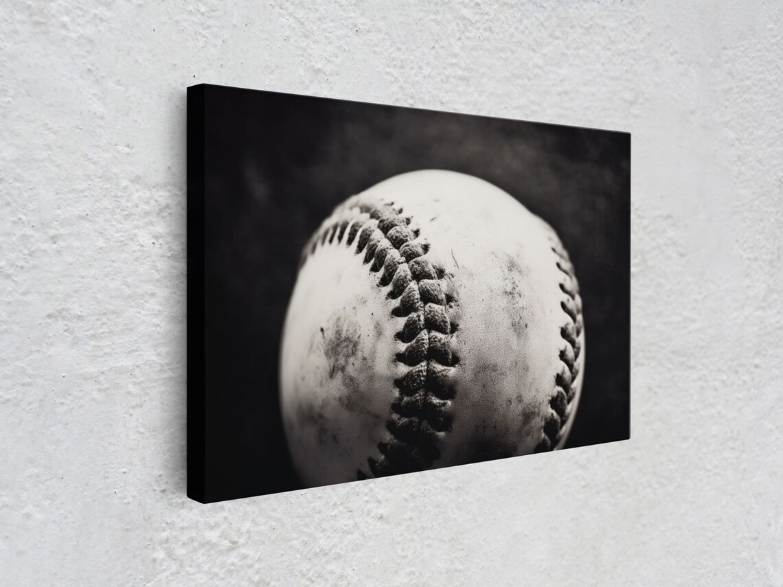 Baseball Close Up Black And White Vintage Sports Photography Poster - Image 3