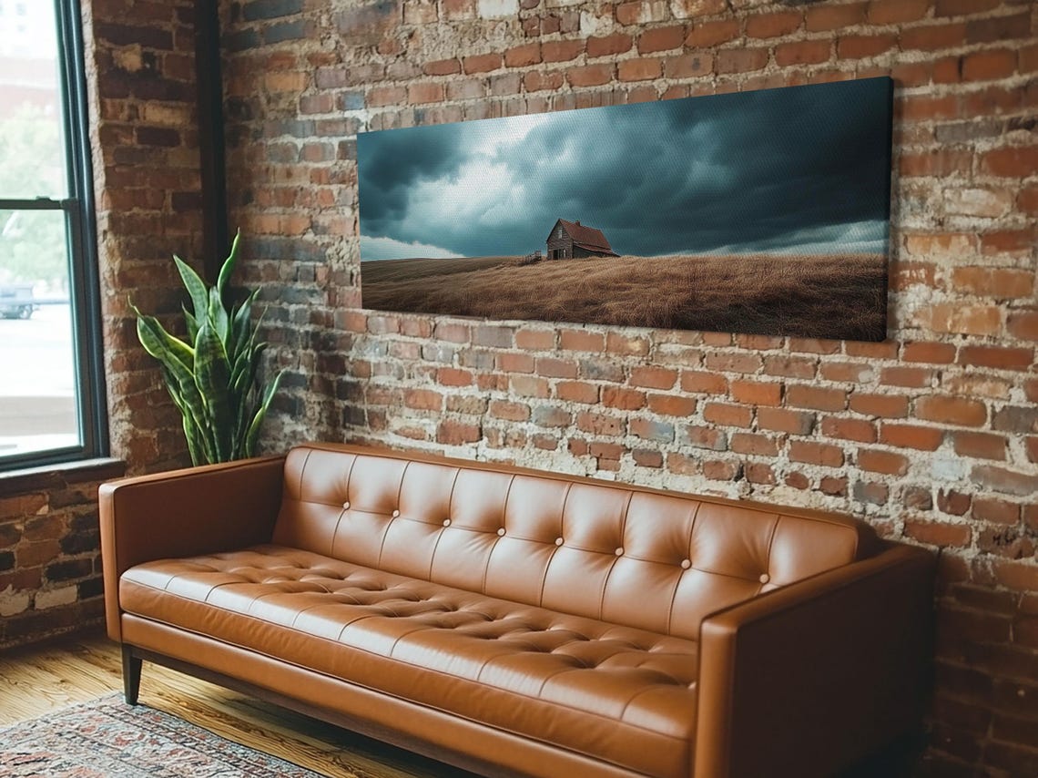 Lonely Rustic Barn Stormy Sky Golden Field Dramatic Wall Poster - Image 4