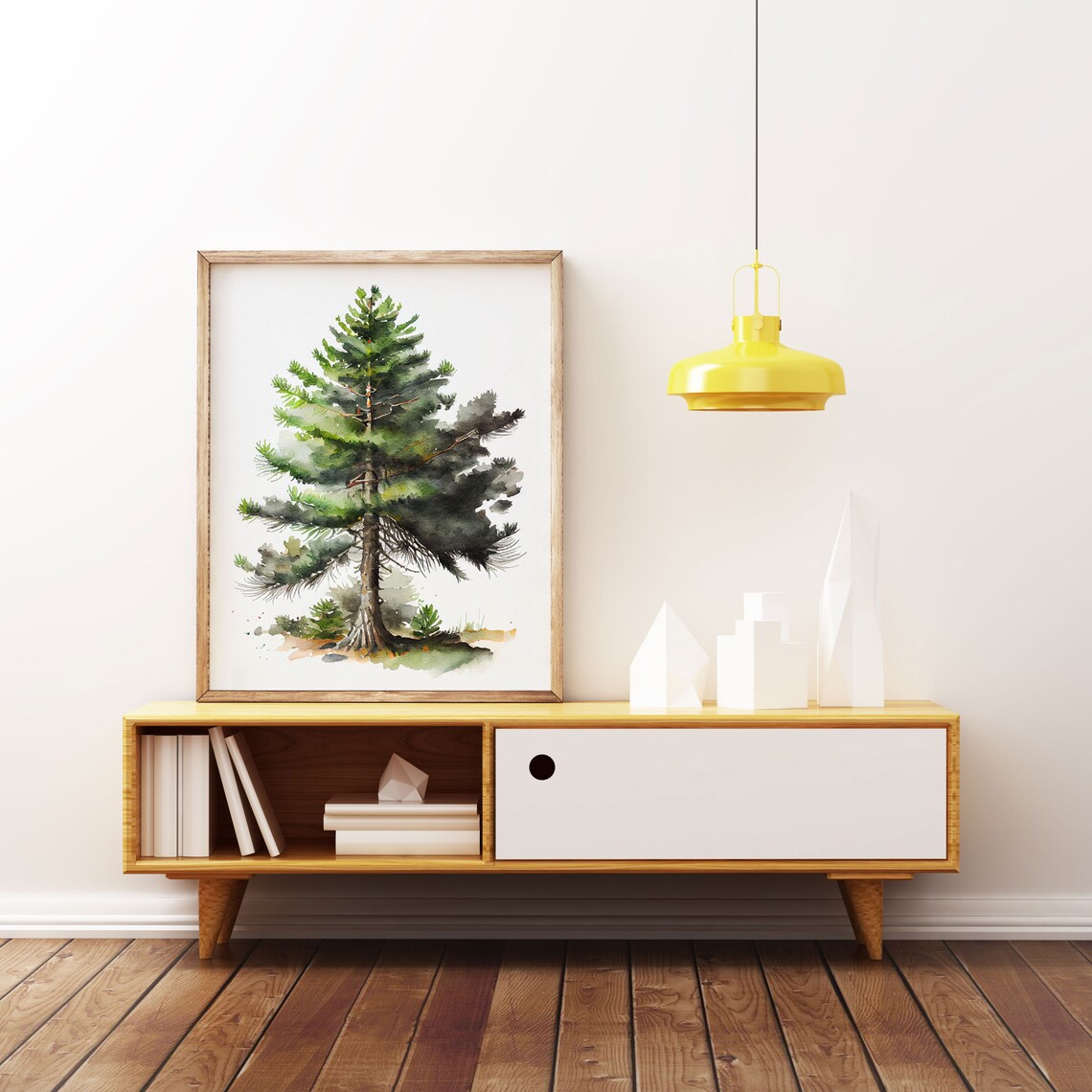 Pine Trees Watercolor Art Print, Mountain Landscape - Image 2