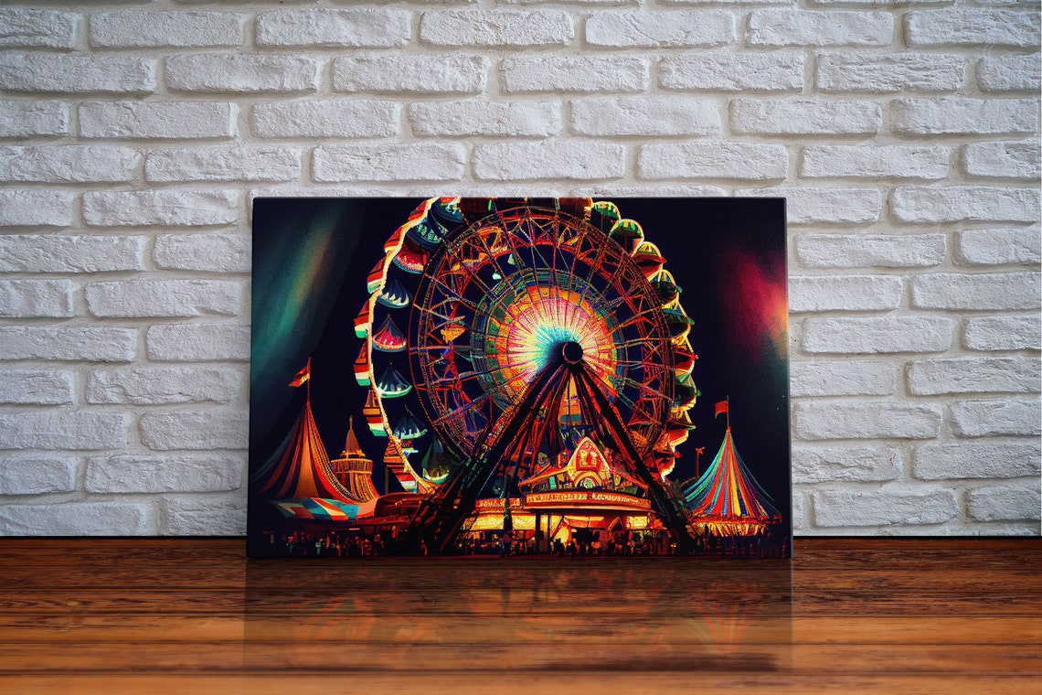 Neon Ferris Wheel Carnival Lights Night Sky Amusement Poster - Image 6