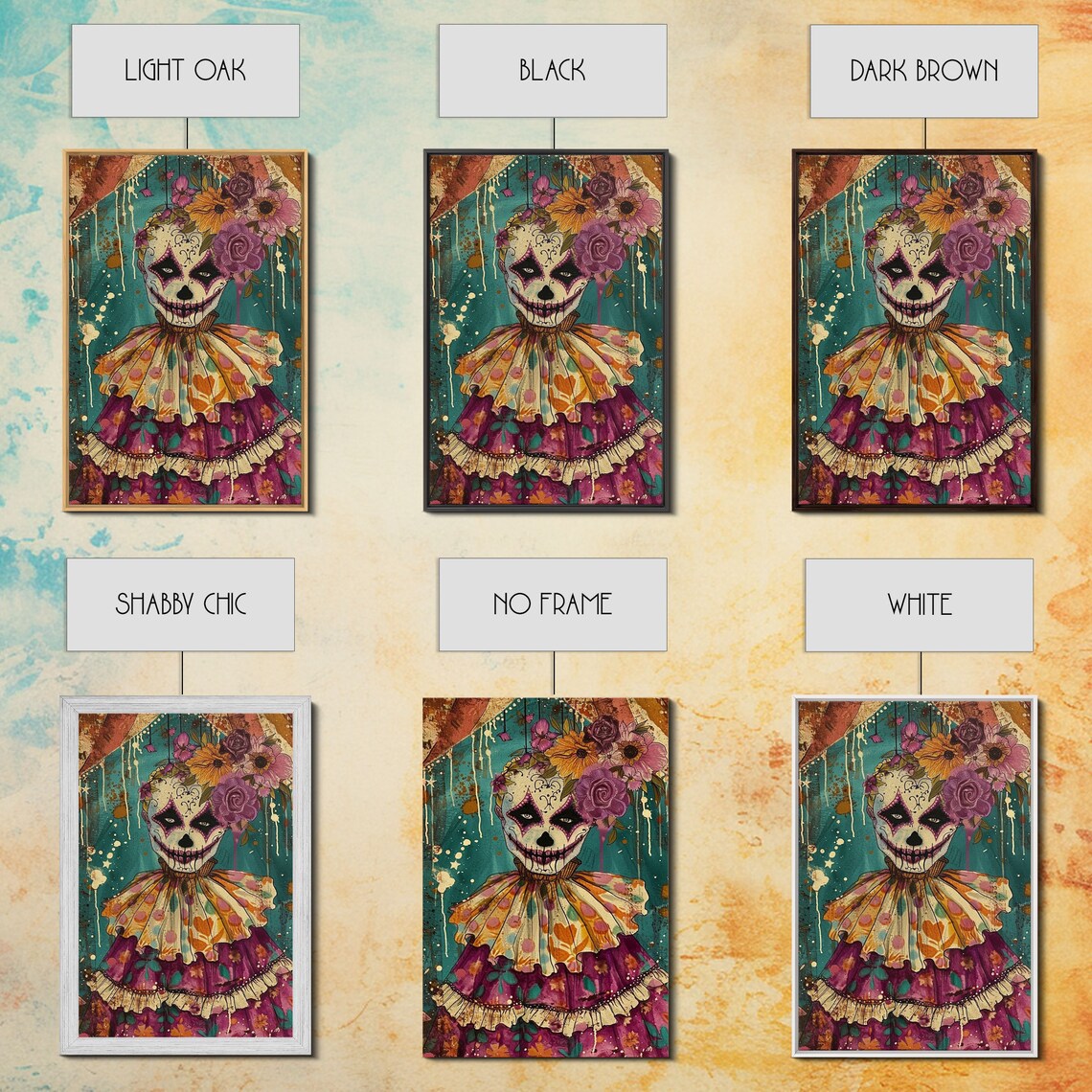 Day Of Dead Doll Floral Crown Sugar Skull Halloween Art Poster - Image 2