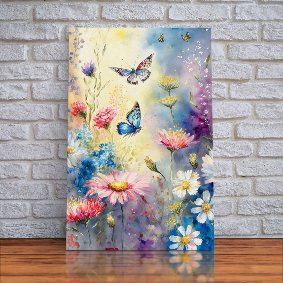 Butterfly Watercolor Art Print, Retro Floral Decor