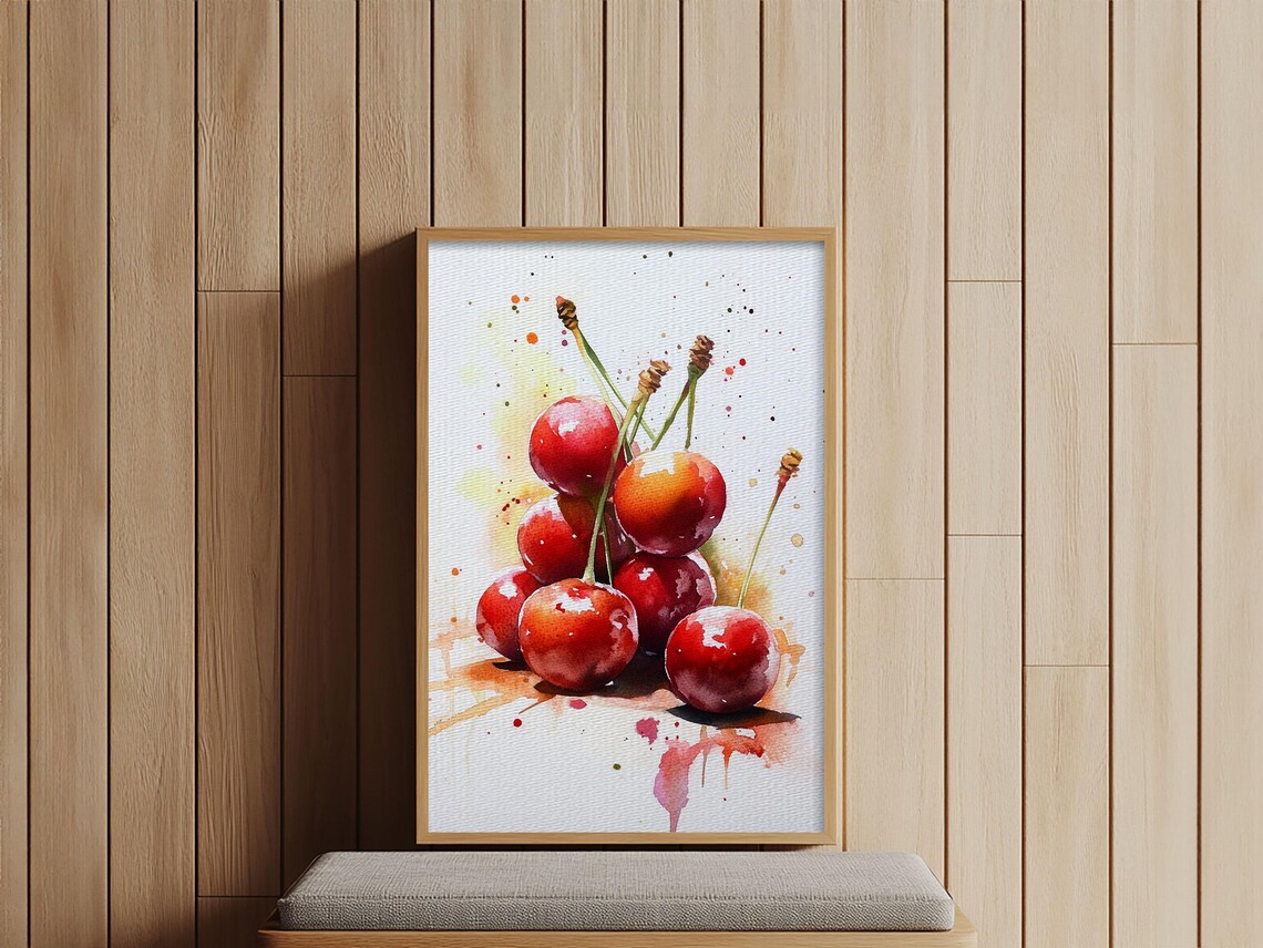 Cherry Wall Art Print Cherry Painting Kitchen Food Decor Kitchen Wall Art Original Cherry Painting Home Decor For Kitchen - Image 4