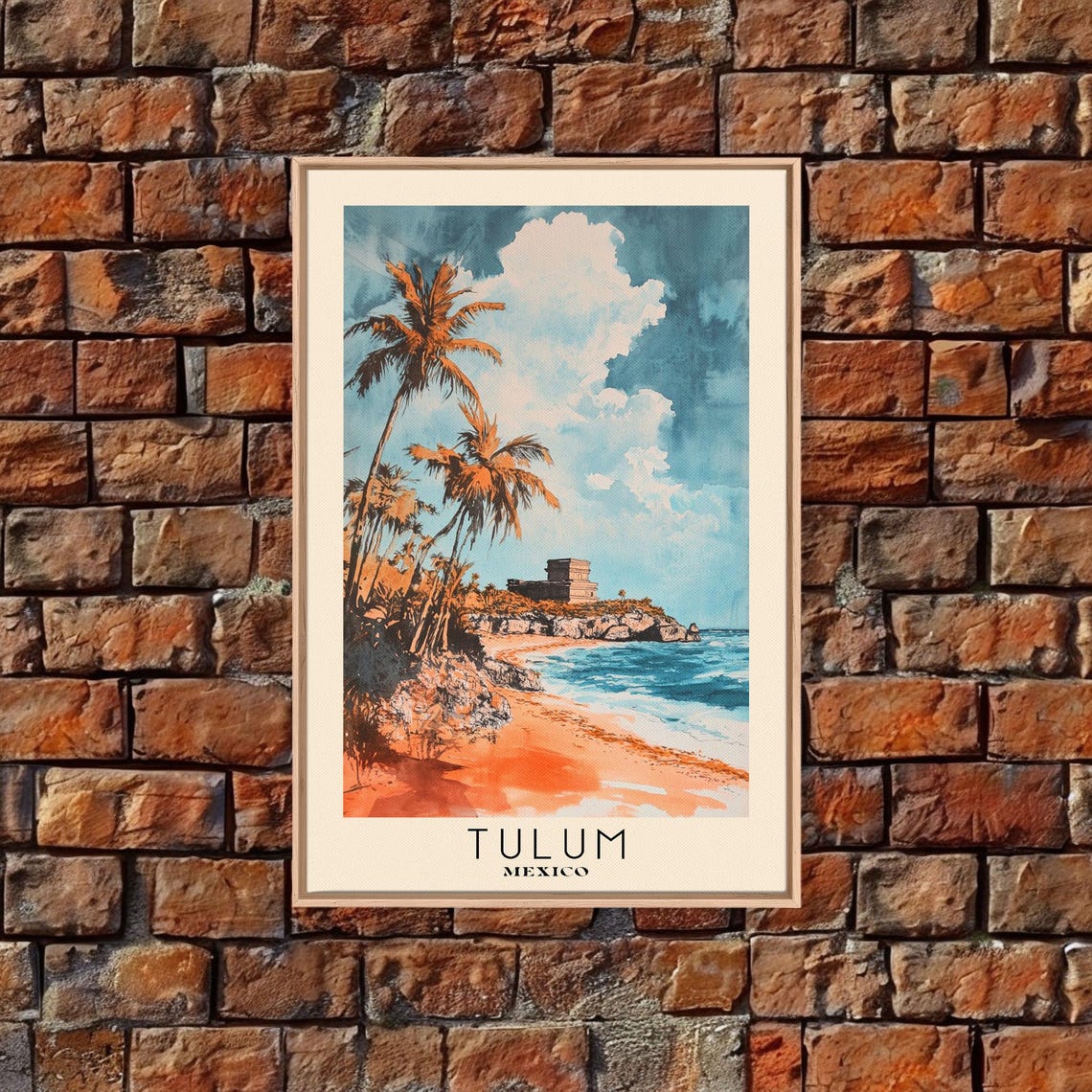 Tulum Mexico Mayan Ruins Cliff Palms Orange Beach Caribbean Poster - Image 5