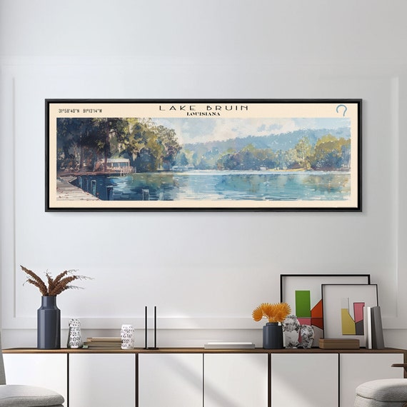 Lake Bruin Louisiana Framed Print Panoramic Lake House Decor Wall Art Travel Poster Stunning Lake Painting Nature Art