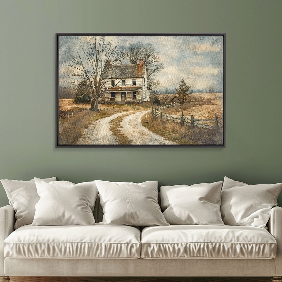 Old Farmhouse Country Road Watercolor Rustic Autumn Landscape Poster - Image 4