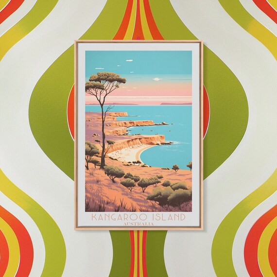 Kangaroo Island Australia Coastal Cliffs Turquoise Ocean Vintage Poster