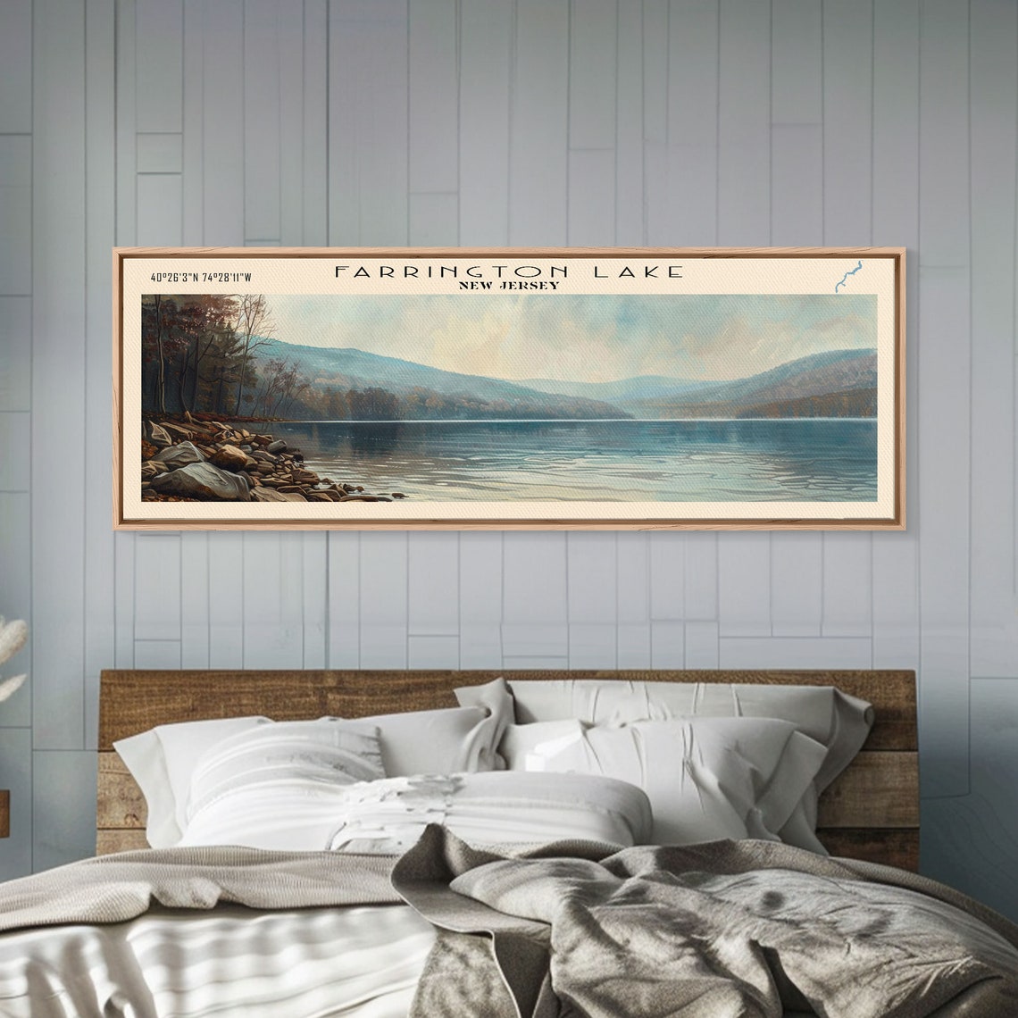 Farrington Lake New Jersey Framed Print Lake House Decor Panoramic Wall Art Travel Poster Modern Lake Painting Nature Art